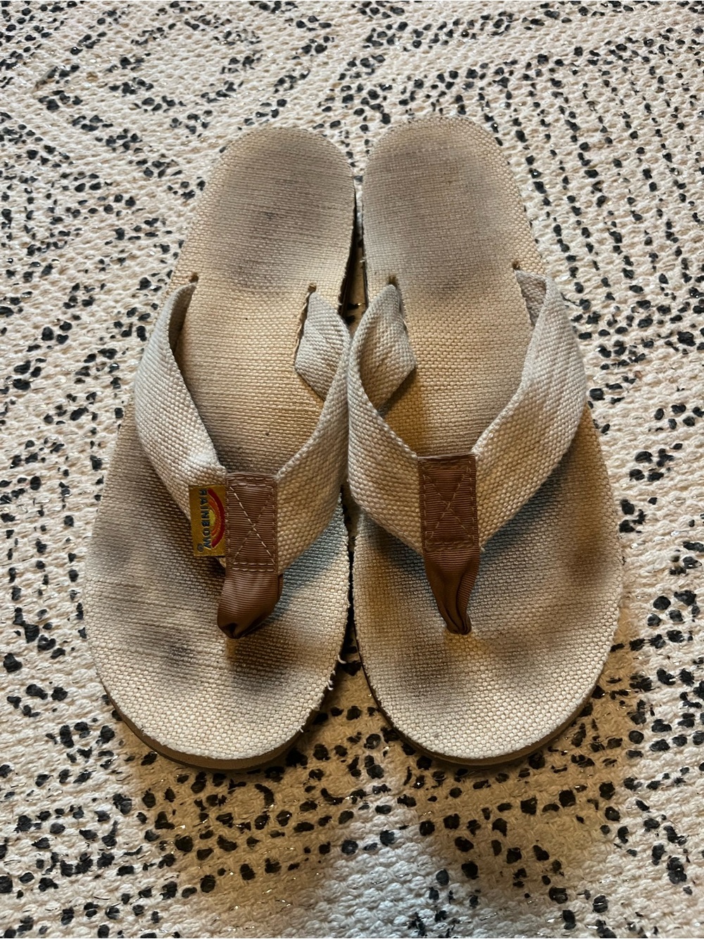 Rainbow Cream Flip Flop with Tan and Black Striped Sole - Picture 2 of 5